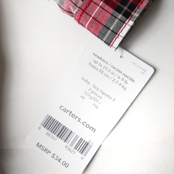 Carters 2pc Plaid & Denim Outifit for Newborns - Picture 3 of 4